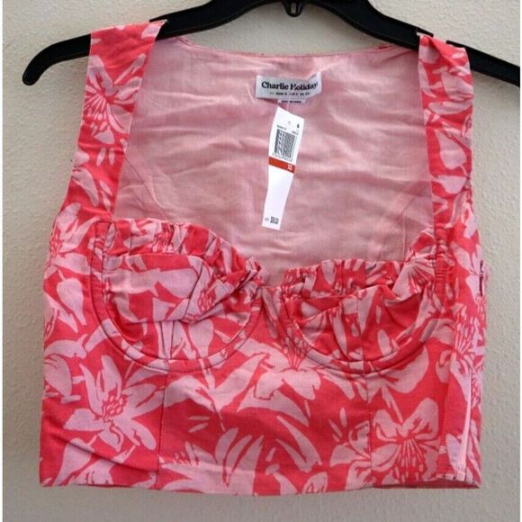 Charlie Holiday ASW7002 Women Sz XS Hibiscus Pink Madonna Underwire Crop Top - Picture 1 of 11